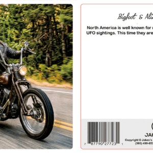 Alternative view of Bigfoot and Alien on Motorcycles