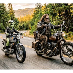 Bigfoot Alien Motorcycle Magnet